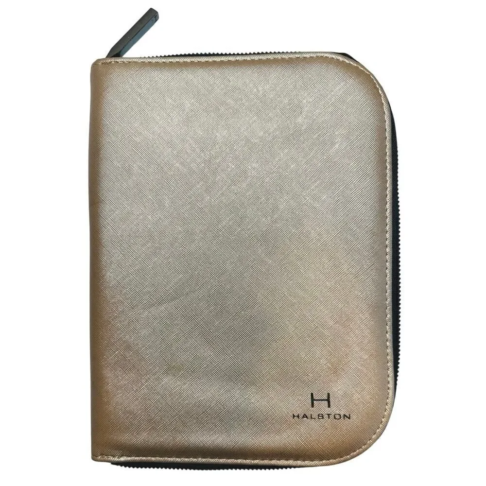 Halston Gold Travel Jewelry Organizer Case 9x6.5” Zip Around-Earrings Necklaces